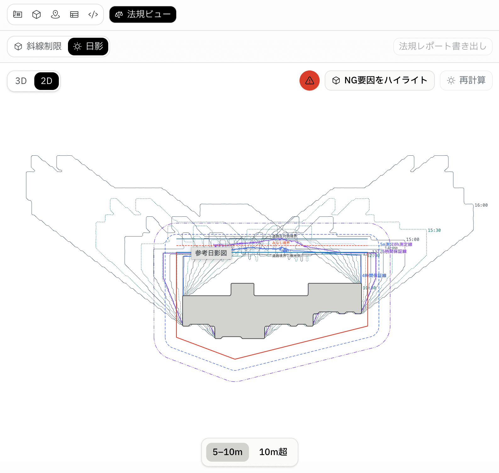 A regulatory view showing an architectural plan in relation to shadow lines